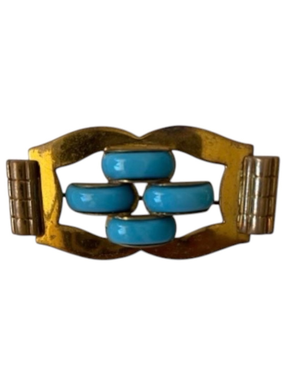 VTG 1930s Art Deco Geometric Brooch Turquoise Blue Molded Tube Glass Pin